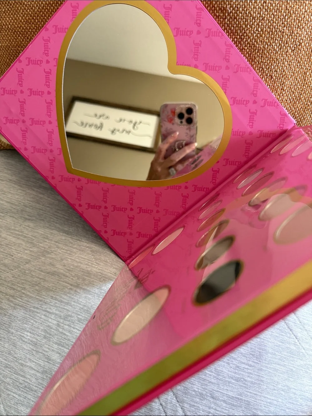 Juicy Couture Pink Velour Cosmetic Neutrals Case with Embroidered Logo